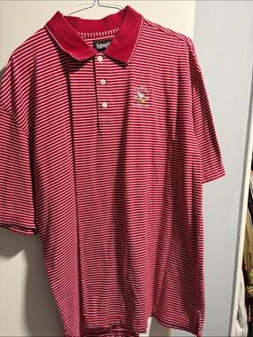 Ashworth Red and White Striped Polo Shirt 2000s Vintage